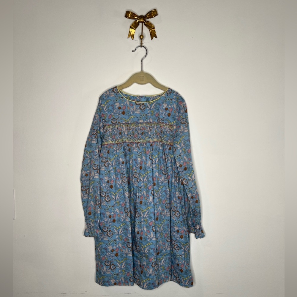 Mini Boden Blue Floral Long Sleeve Dress